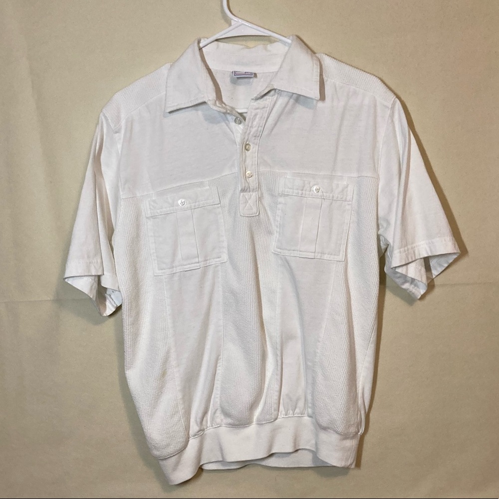 Vintage Haband Casual Joe White Textured 4-Button Polo